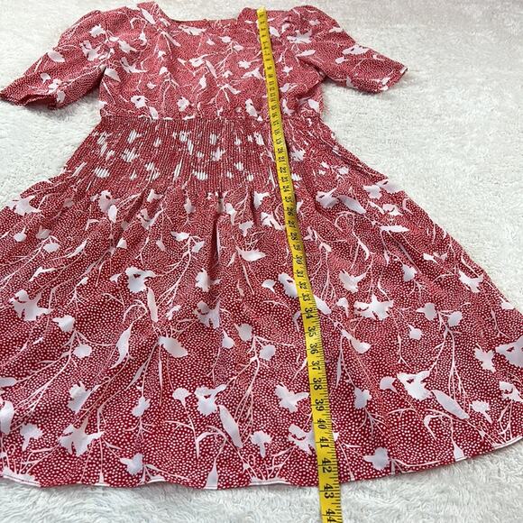 Vintage Luci Pellini red and white floral patterned midi secretary day dress 16P - Picture 2 of 9